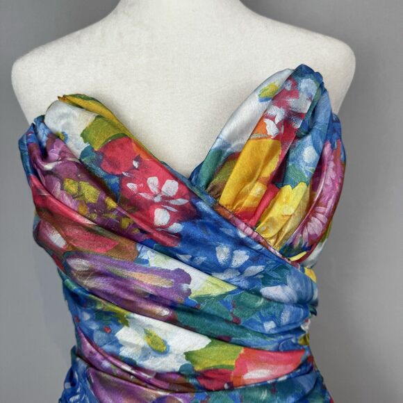 Sonia Fernandez Colorful Silk Dress Made In France Women’s Size M? Wrap Style - Picture 2 of 13